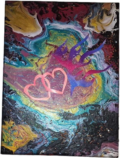 Intertwined Hearts Colorful Abstract