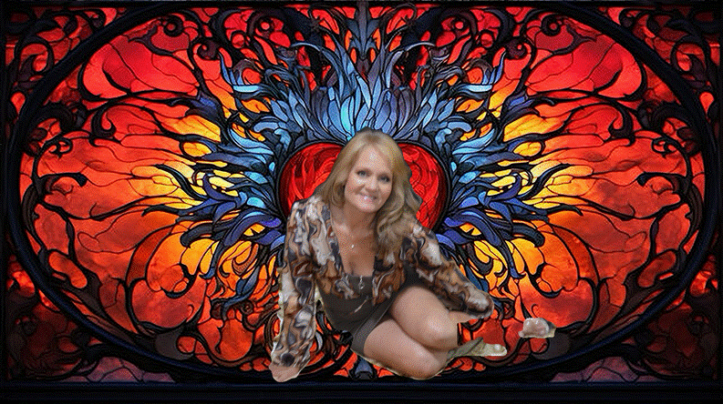Sandy in stained glass butterfly fantasy background